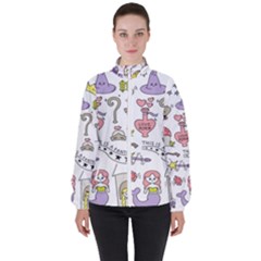 Fantasy Things Doodle Style Vector Illustration Women s High Neck Windbreaker by Wegoenart