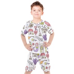 Fantasy Things Doodle Style Vector Illustration Kids  Tee And Shorts Set by Wegoenart