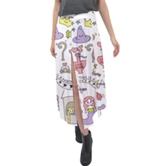 Fantasy Things Doodle Style Vector Illustration Velour Split Maxi Skirt by Wegoenart