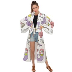 Fantasy Things Doodle Style Vector Illustration Maxi Kimono by Wegoenart