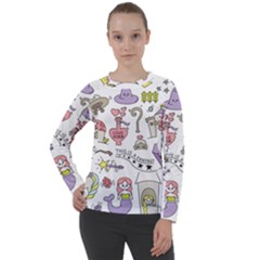 Fantasy Things Doodle Style Vector Illustration Women s Long Sleeve Raglan Tee