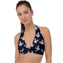 Crane Pattern Halter Plunge Bikini Top View1