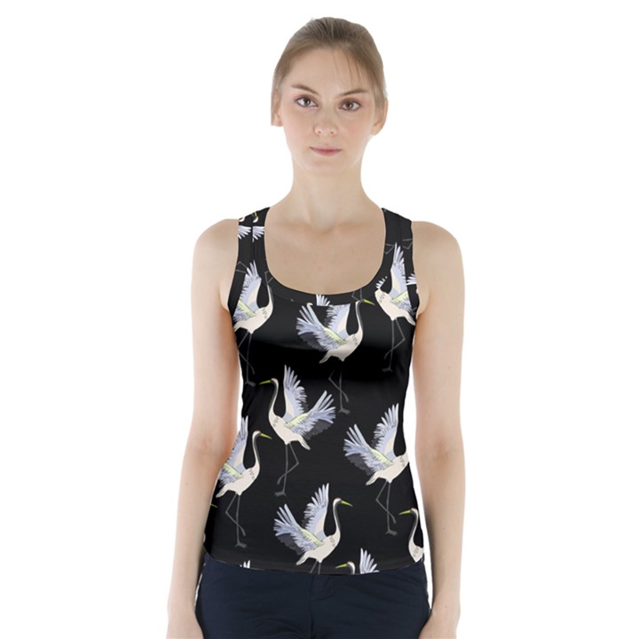 Crane Pattern Racer Back Sports Top