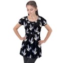 Crane Pattern Puff Sleeve Tunic Top View1