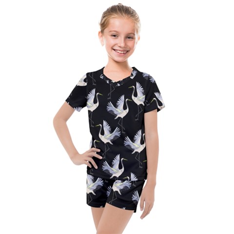 Crane Pattern Kids  Mesh Tee And Shorts Set by Wegoenart