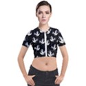 Crane Pattern Short Sleeve Cropped Jacket View1