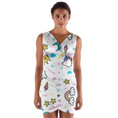 Unicorns Rainbows Seamless Pattern Wrap Front Bodycon Dress by Wegoenart