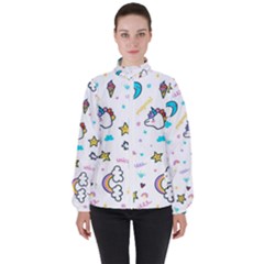 Unicorns Rainbows Seamless Pattern Women s High Neck Windbreaker by Wegoenart