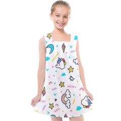 Unicorns Rainbows Seamless Pattern Kids  Cross Back Dress