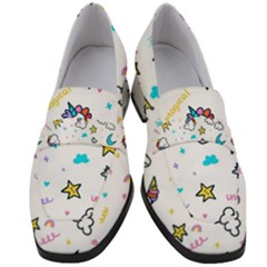 Unicorns Rainbows Seamless Pattern Women s Chunky Heel Loafers