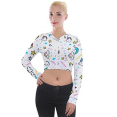 Unicorns Rainbows Seamless Pattern Long Sleeve Cropped Velvet Jacket by Wegoenart