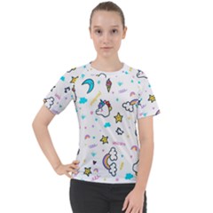 Unicorns Rainbows Seamless Pattern Women s Sport Raglan Tee