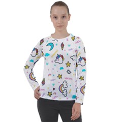 Unicorns Rainbows Seamless Pattern Women s Long Sleeve Raglan Tee