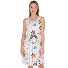 Unicorns Rainbows Seamless Pattern Knee Length Skater Dress With Pockets by Wegoenart