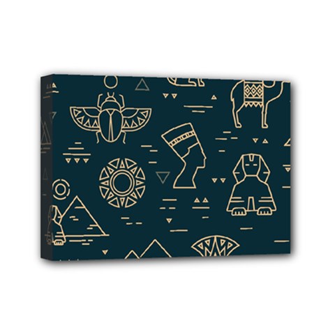 Dark Seamless Pattern Symbols Landmarks Signs Egypt Mini Canvas 7  X 5  (stretched) by Wegoenart