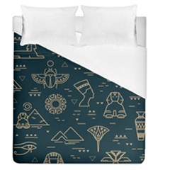 Dark Seamless Pattern Symbols Landmarks Signs Egypt Duvet Cover (queen Size) by Wegoenart