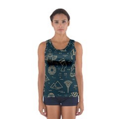 Dark Seamless Pattern Symbols Landmarks Signs Egypt Sport Tank Top  by Wegoenart