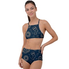 Dark Seamless Pattern Symbols Landmarks Signs Egypt High Waist Tankini Set by Wegoenart