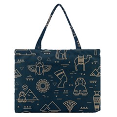 Dark Seamless Pattern Symbols Landmarks Signs Egypt Zipper Medium Tote Bag by Wegoenart