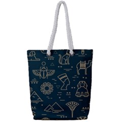 Dark Seamless Pattern Symbols Landmarks Signs Egypt Full Print Rope Handle Tote (small) by Wegoenart