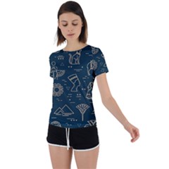 Dark Seamless Pattern Symbols Landmarks Signs Egypt Back Circle Cutout Sports Tee by Wegoenart