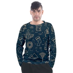 Dark Seamless Pattern Symbols Landmarks Signs Egypt Men s Long Sleeve Raglan Tee