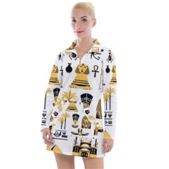 Egypt Symbols Decorative Icons Set Women s Long Sleeve Casual Dress by Wegoenart