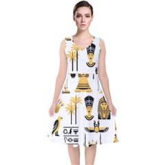 Egypt Symbols Decorative Icons Set V-neck Midi Sleeveless Dress  by Wegoenart