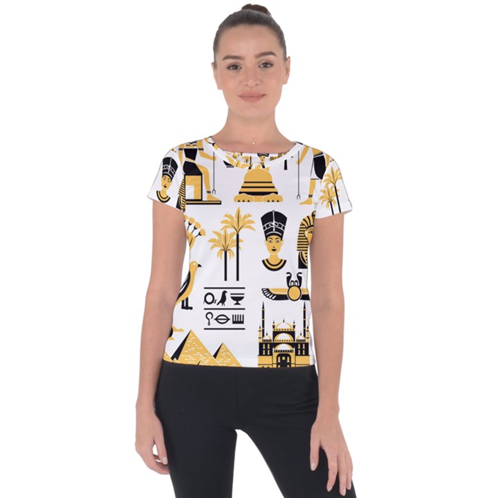 Egypt Symbols Decorative Icons Set Short Sleeve Sports Top 