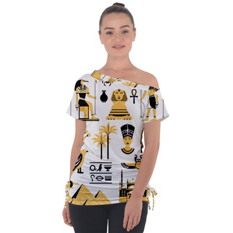 Egypt Symbols Decorative Icons Set Tie-up Tee by Wegoenart