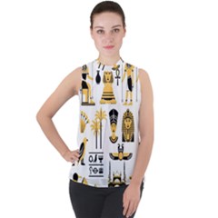 Egypt Symbols Decorative Icons Set Mock Neck Chiffon Sleeveless Top by Wegoenart