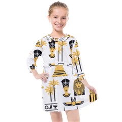 Egypt Symbols Decorative Icons Set Kids  Quarter Sleeve Shirt Dress by Wegoenart