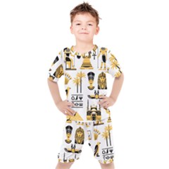 Egypt Symbols Decorative Icons Set Kids  Tee And Shorts Set by Wegoenart