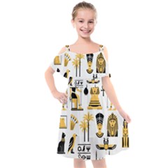 Egypt Symbols Decorative Icons Set Kids  Cut Out Shoulders Chiffon Dress by Wegoenart