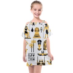 Egypt Symbols Decorative Icons Set Kids  One Piece Chiffon Dress by Wegoenart