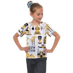 Egypt Symbols Decorative Icons Set Kids  Mesh Piece Tee