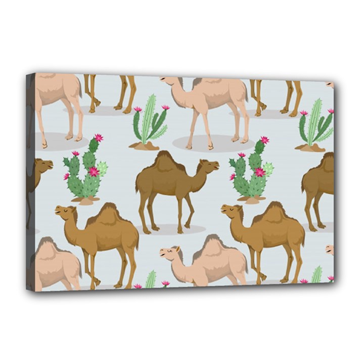 Camels Cactus Desert Pattern Canvas 18  x 12  (Stretched)