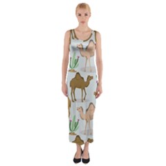 Camels Cactus Desert Pattern Fitted Maxi Dress by Wegoenart