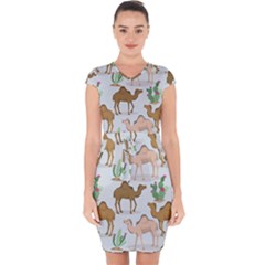 Camels Cactus Desert Pattern Capsleeve Drawstring Dress  by Wegoenart