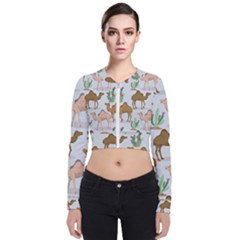 Camels Cactus Desert Pattern Long Sleeve Zip Up Bomber Jacket by Wegoenart