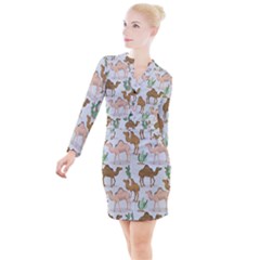 Camels Cactus Desert Pattern Button Long Sleeve Dress by Wegoenart