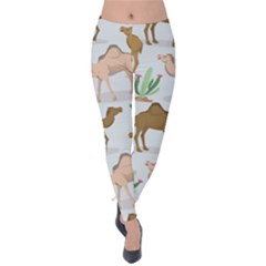 Camels Cactus Desert Pattern Velvet Leggings by Wegoenart