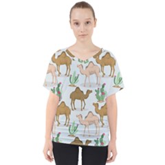 Camels Cactus Desert Pattern V-neck Dolman Drape Top by Wegoenart