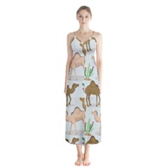 Camels Cactus Desert Pattern Button Up Chiffon Maxi Dress by Wegoenart