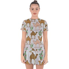 Camels Cactus Desert Pattern Drop Hem Mini Chiffon Dress by Wegoenart