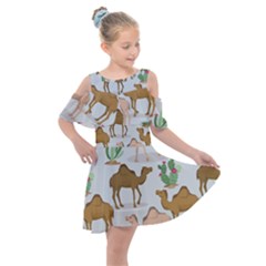 Camels Cactus Desert Pattern Kids  Shoulder Cutout Chiffon Dress by Wegoenart