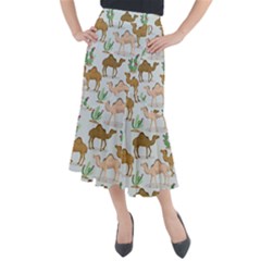 Camels Cactus Desert Pattern Midi Mermaid Skirt by Wegoenart