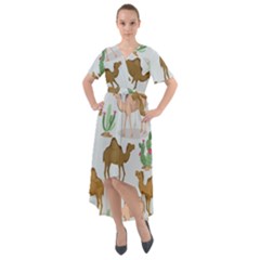 Camels Cactus Desert Pattern Front Wrap High Low Dress by Wegoenart