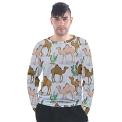 Camels Cactus Desert Pattern Men s Long Sleeve Raglan Tee