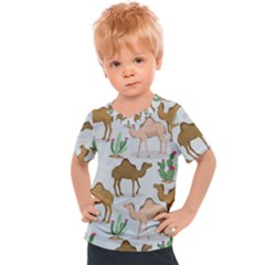 Camels Cactus Desert Pattern Kids  Sports Tee